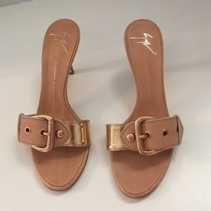 Giuseppe Zanotti rose gold slide buckle sandals